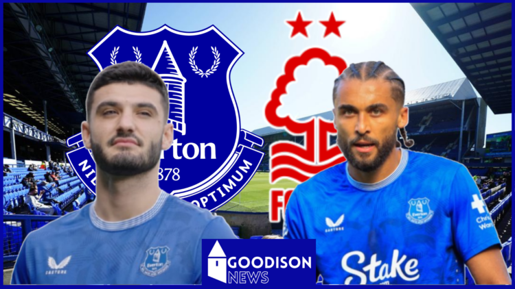 Armando Broja, Dominic Calvert-Lewin, Everton badge, Nottingham Forest badge