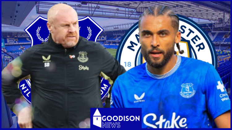 Sean Dyche, Dominic Calvert-Lewin, Everton badge, Manchester City badge