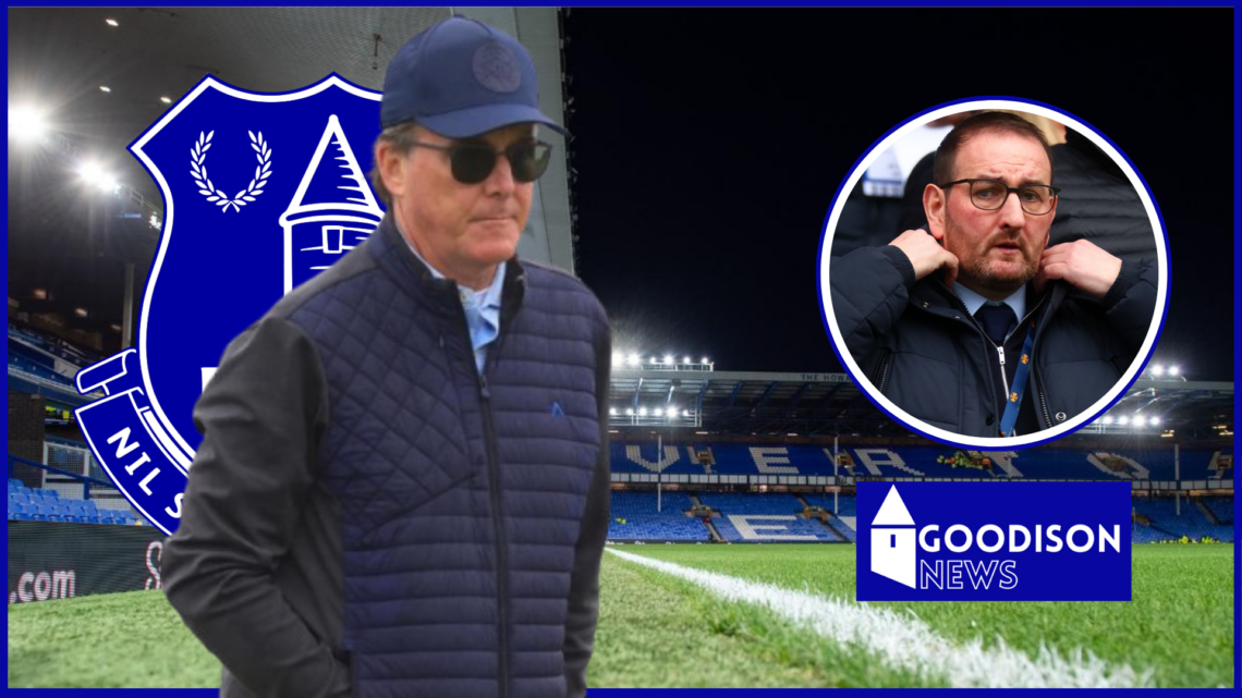Dan Friedkin, Kevin Thelwell in inset, Everton badge