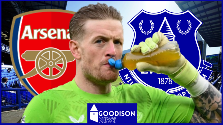 Jordan Pickford, Everton badge, Arsenal badge