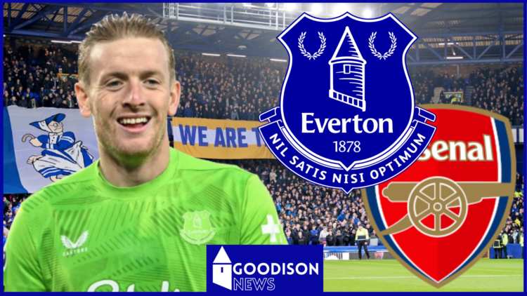 Jordan Pickford, Everton badge, Arsenal badge