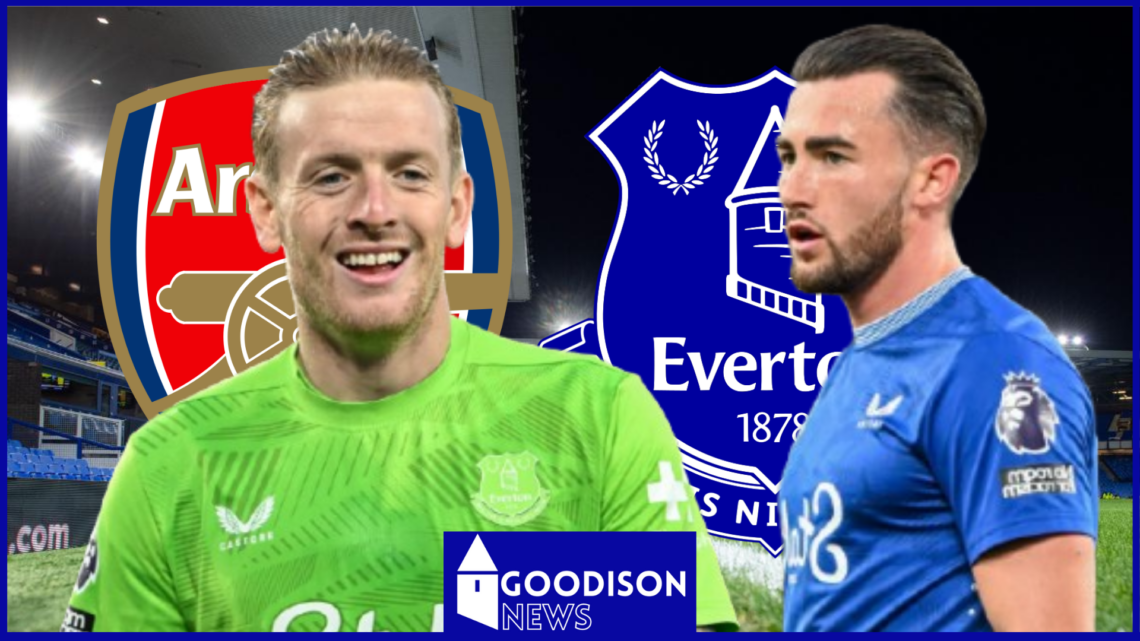 Jordan Pickford, Jack Harrison, Arsenal badge, Everton badge