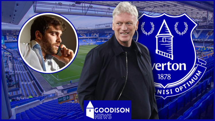 David Moyes, Fabrizio Romano in inset, Everton badge