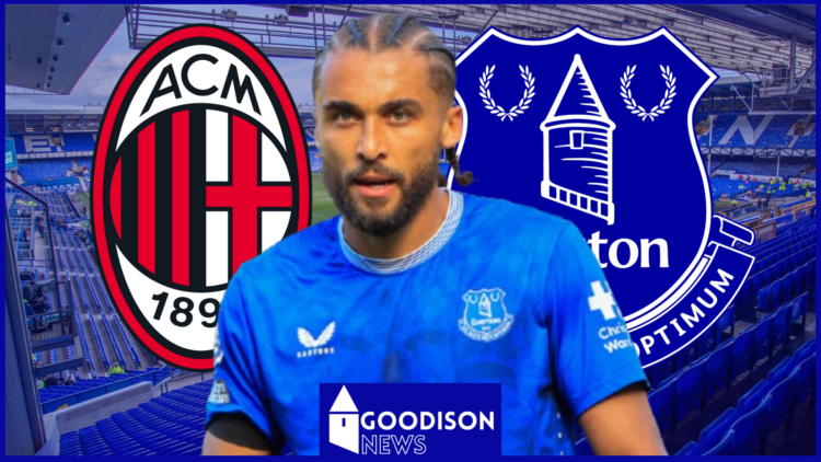 Dominic Calvert-Lewin, AC Milan badge, Everton badge