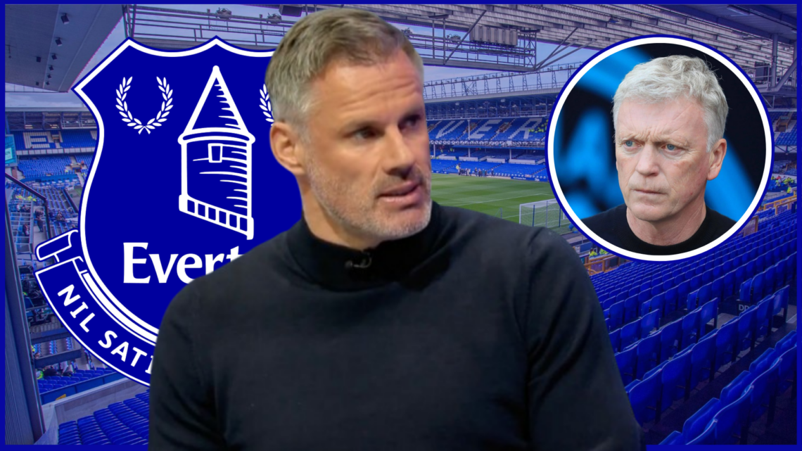 Jamie Carragher, David Moyes in inset, Everton badge
