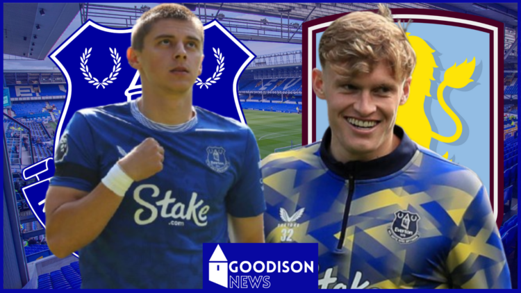 Vitalii Mykolenko, Jarrad Branthwaite, Everton badge, Aston Villa badge