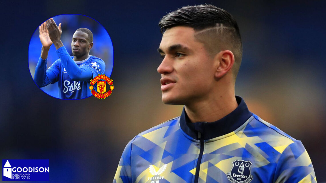 Carlos Alcaraz, Abdoulaye Doucoure in inset, Manchester United badge