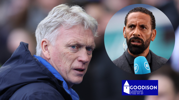 Picture of Everton boss David Moyes and Rio Ferdinand.
