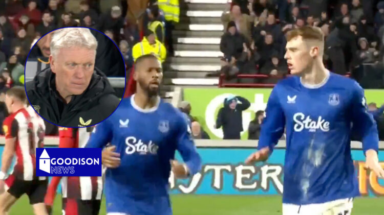 David Moyes reacted to Jake O'Brien scoring for Everton.