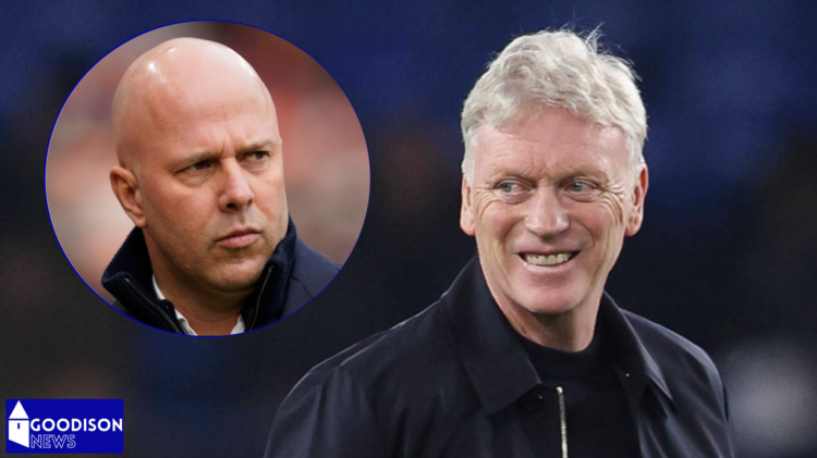 Everton manager David Moyes and Liverpool manager Arne Slot