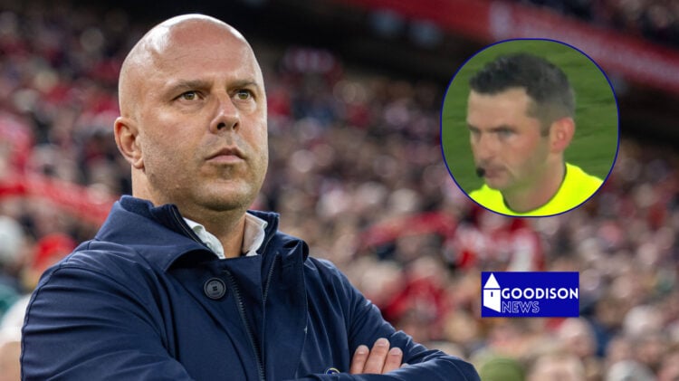 Arne Slot was sent off at Everton.