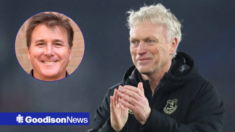 Everton manager David Moyes applauds with Dan Friedkin in circular inset