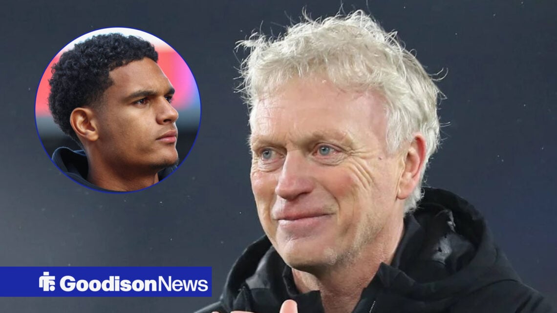 Everton manager David Moyes and Liverpool defender Jarell Quansah