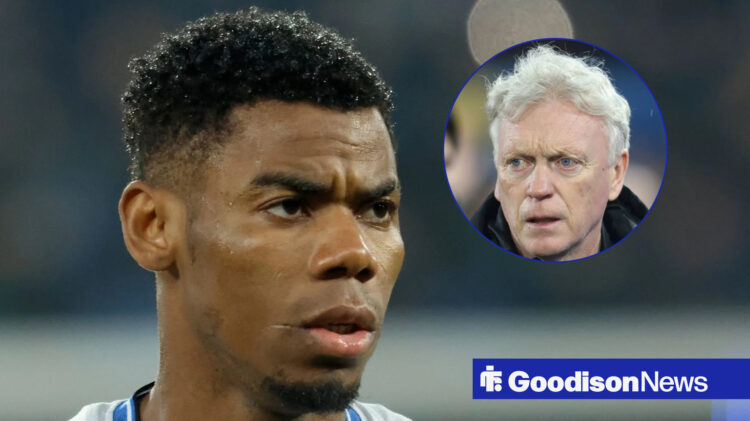 Everton manager David Moyes and Club Brugge midfielder Raphael Onyedika