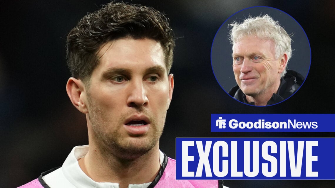 John Stones looks on with a circular inset of David Moyes