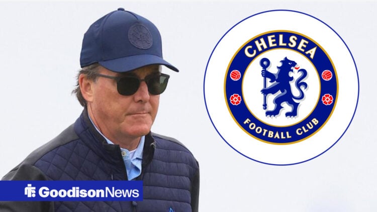 Everton owner Dan Friedkin and the Chelsea badge.