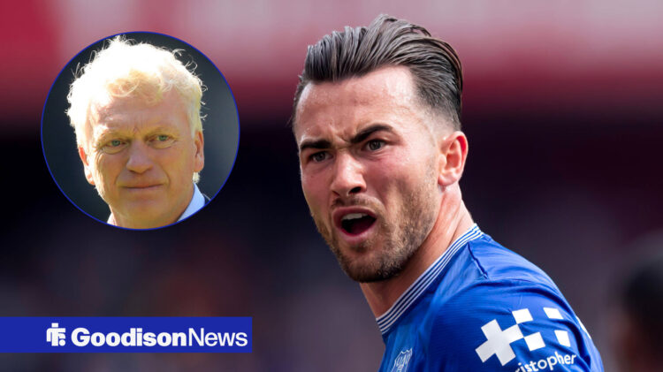 Everton manager David Moyes and Leeds United forward Jack Harrison