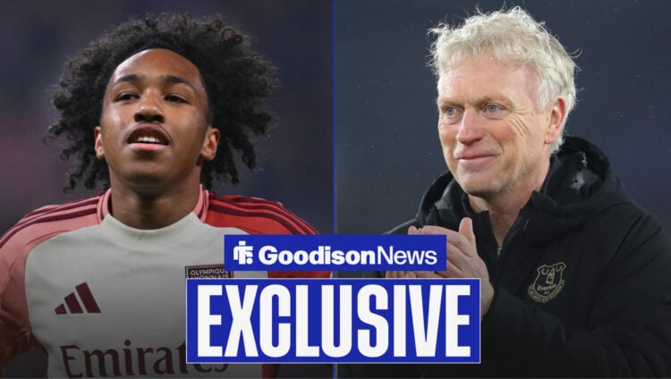Goodison News exclusive as Everton manager David Moyes applauds Lyon winger Malick Fofana.