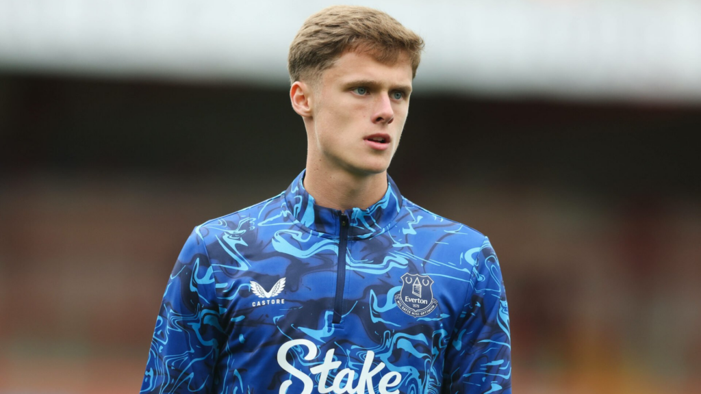 Everton midfielder Harrison Armstrong wearing a warmup jacket.