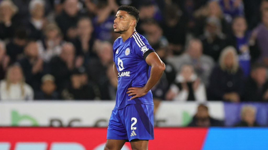 Everton target James Justin in action for Leicester.
