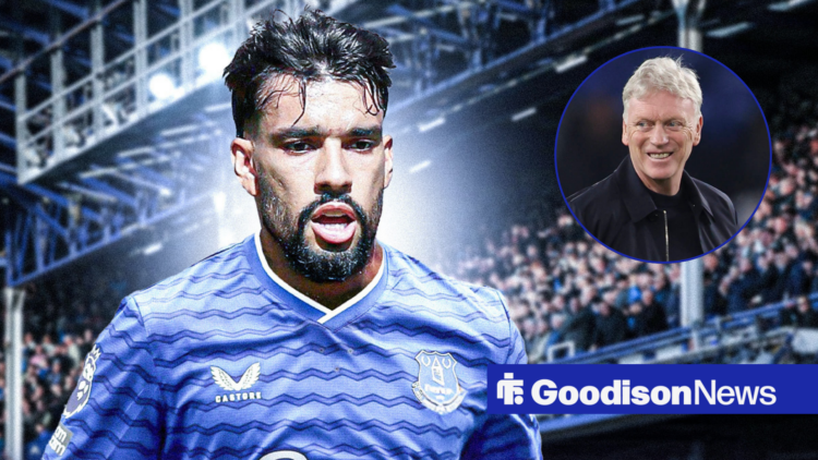 Lucas Paqueta in Everton kit with David Moyes