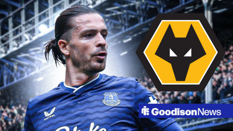 Everton midfielder Jack Grealish celebrates with Wolves insert.