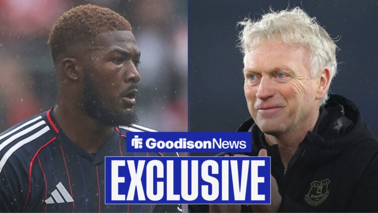 Goodison News exclusive as Everton manager David Moyes applauds Lyon defender Ainsley Maitland Niles.