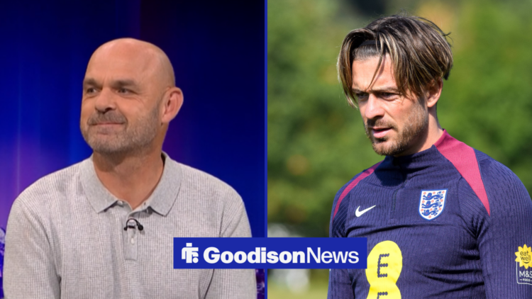 An image of Danny Murphy on punditary duty for Match of the Day, next to an image of Jack Grealish training with England