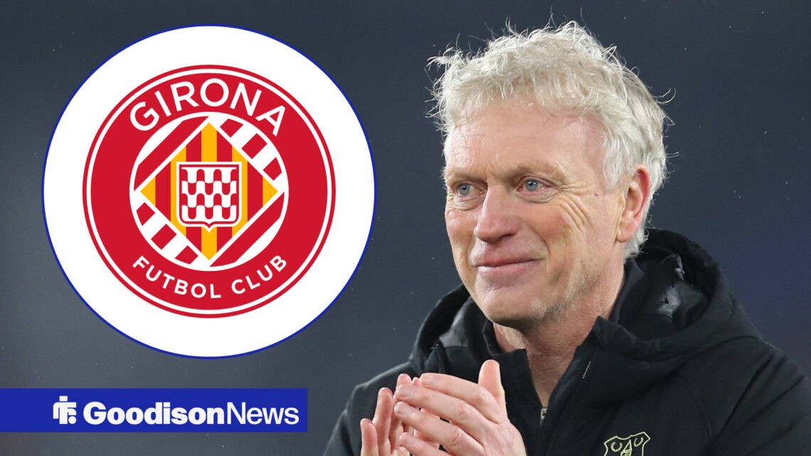 David Moyes smiling with a Girona badge inset.
