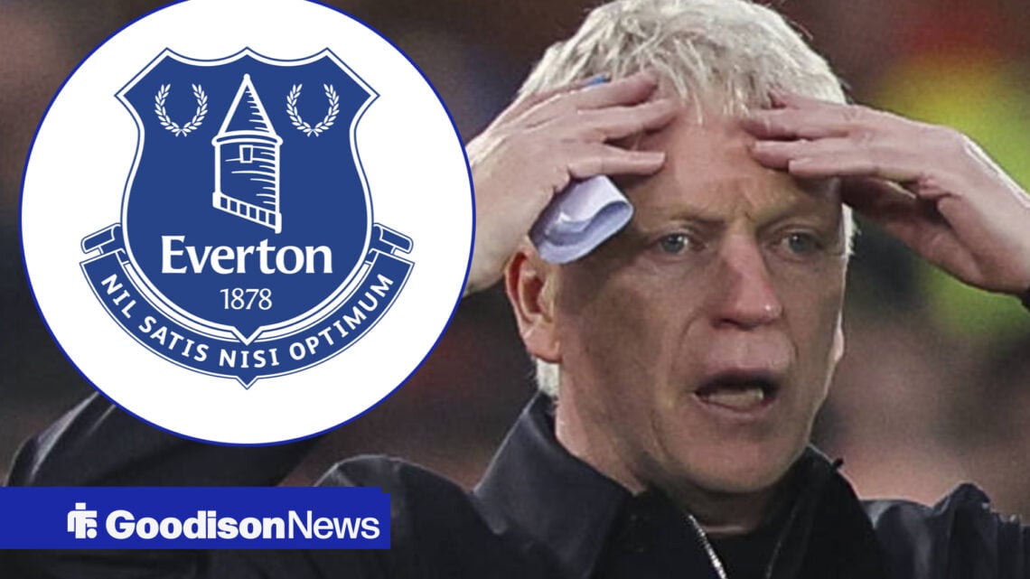 David Moyes looking aghast with Everton badge inset
