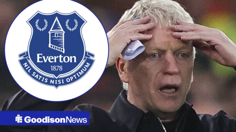 David Moyes looking aghast with Everton badge inset
