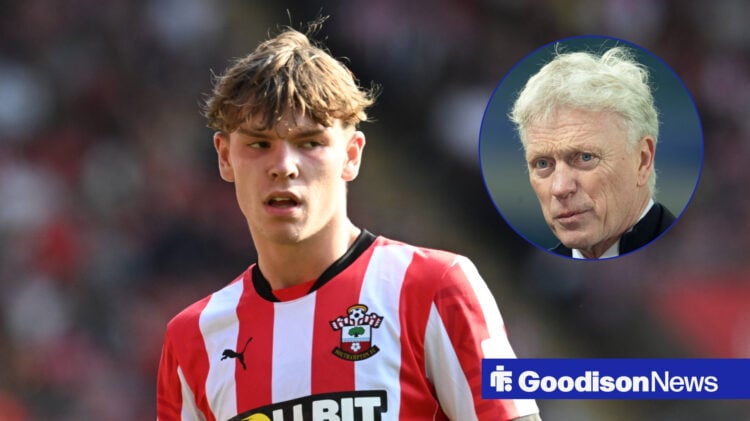 Everton manager David Moyes in circular inset and Southampton forward Tyler Dibling