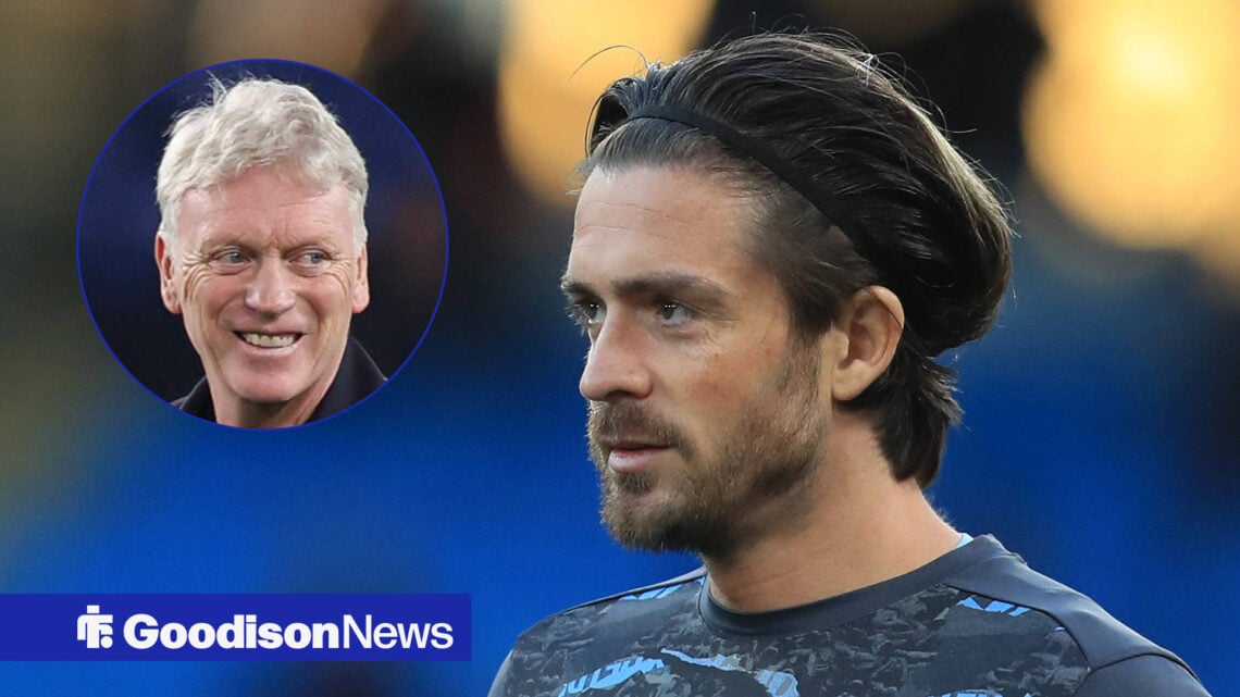 Everton manager David Moyes in circular inset and Jack Grealish