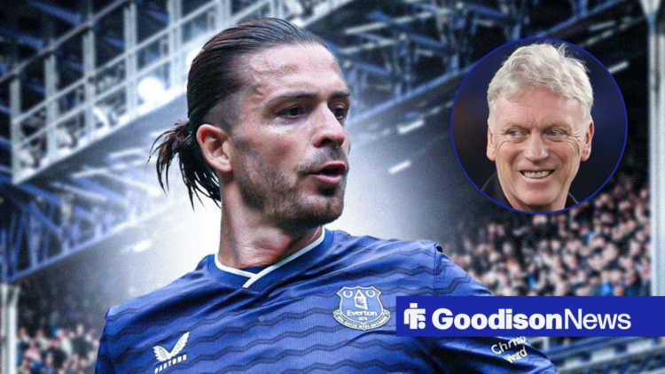 Everton attacker Jack Grealish and David Moyes in circular inset
