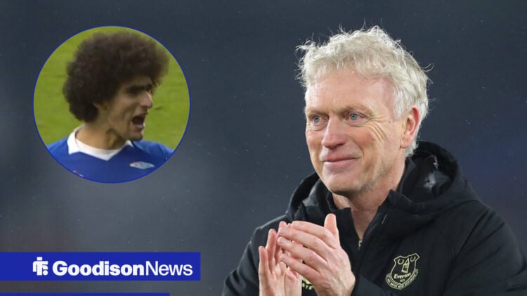 David Moyes applauds, with Marouane Fellaini in a circular frame