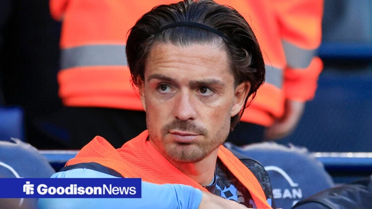 An image of Jack Grealish on the bench at Manchester City
