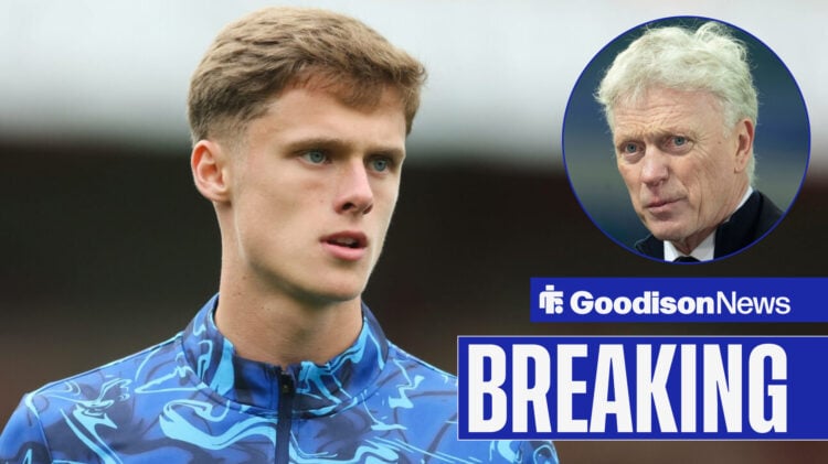 Breaking news as Everton midfielder Harrison Armstrong is stared at pensively by David Moyes.