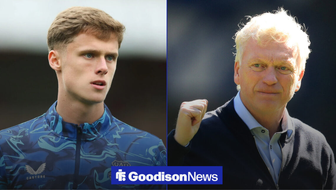 Harrison Armstrong in Everton pre-season, David Moyes fist-pumping