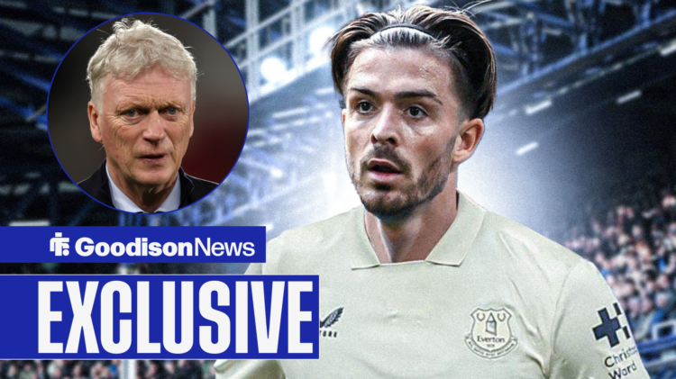 Everton manager David Moyes stares sternly at winger Jack Grealish.