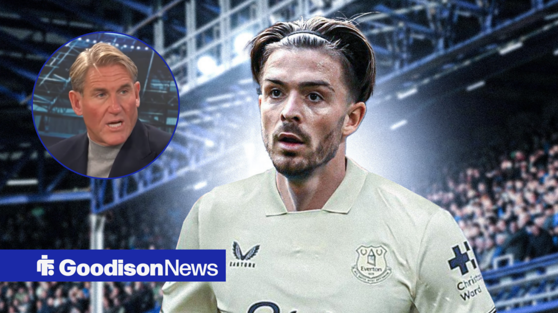 Jack Grealish in an Everton shirt, Simon Jordan in inlet.