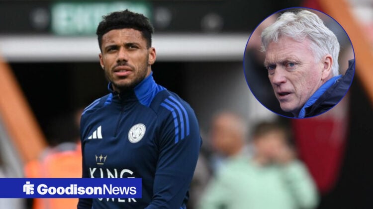Everton target James Justin stares at manager David Moyes.