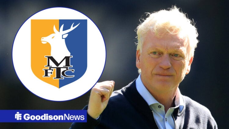 Everton manager David Moyes with the Mansfield Town FC badge inset.