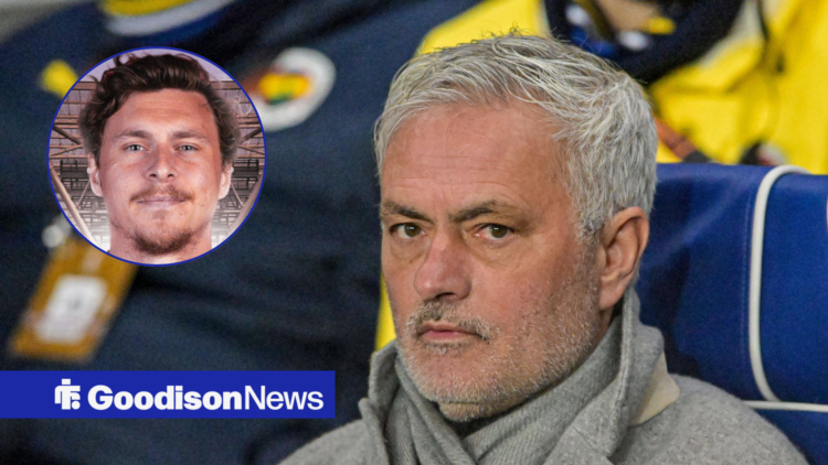 Jose Mourinho on the Fenerbahce bench and Viktor Lindelof in circular inset