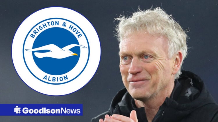 David Moyes smiling next to a Brighton badge inset.