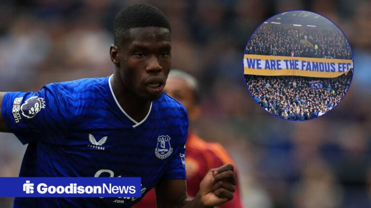 Everton striker Thierno Barry and Everton fans.