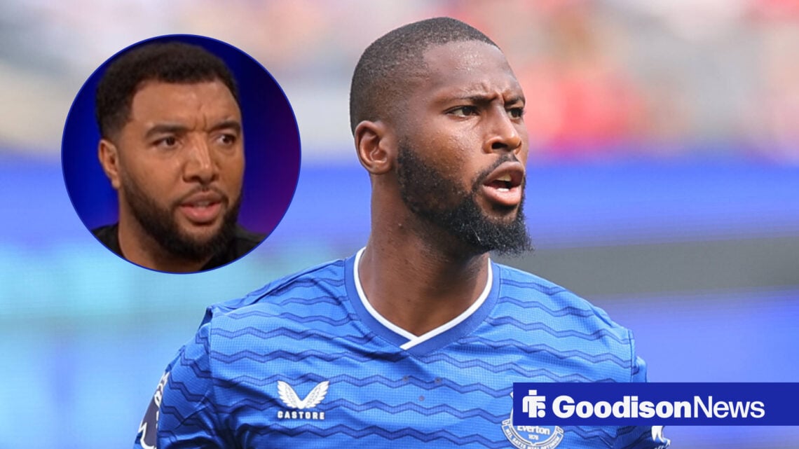 Troy Deeney in circular inset with Everton striker Beto in action