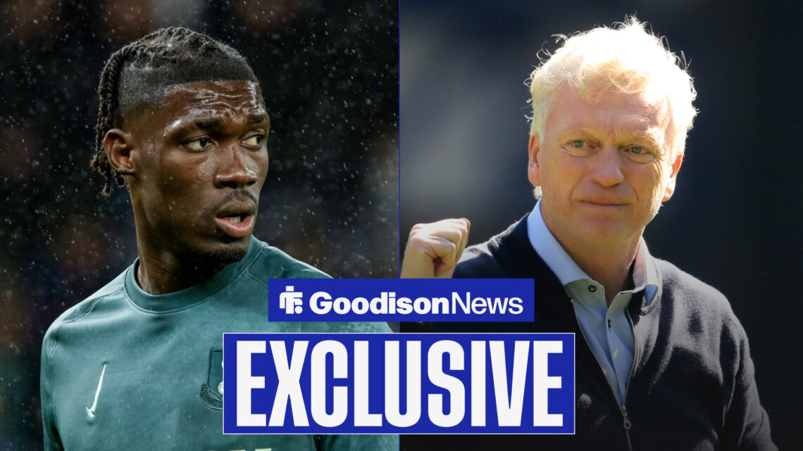 Goodison News exclusive as Everton manager David Moyes punches the air at Tottenham midfielder Yves Bissouma.