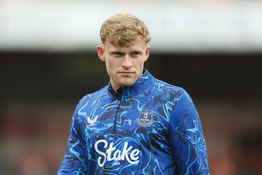 Everton defender Jarrad Branthwaite in a tracksuit top.
