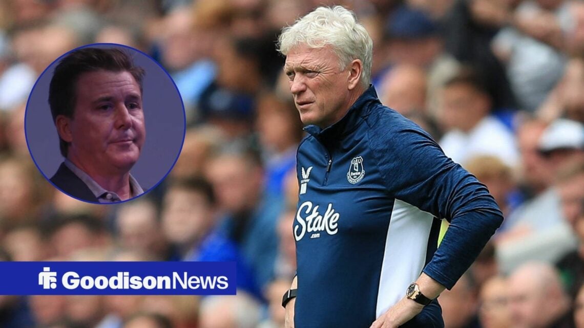 Everton manager David Moyes looking disgruntled with Dan Friedkin inset
