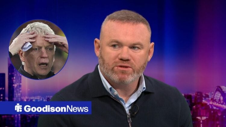 Wayne Rooney with Everton manager David Moyes shocked inset
